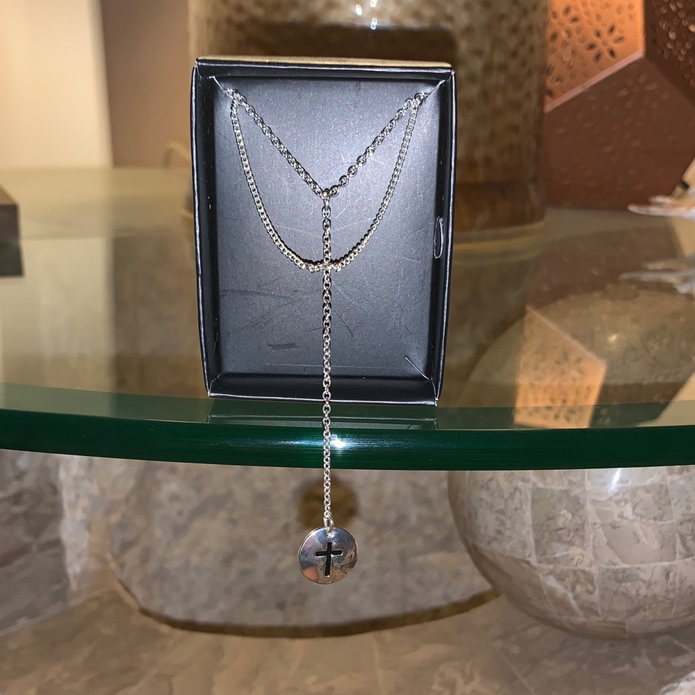 Silver Lariat Cross Pendant Necklace
